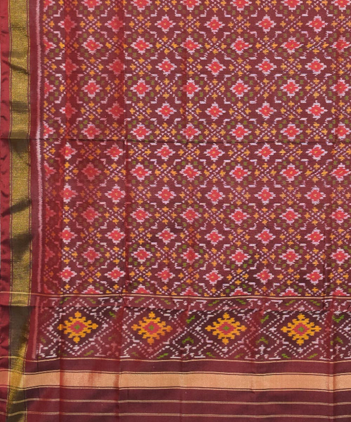 Brown mustard handwoven silk patola dupatta