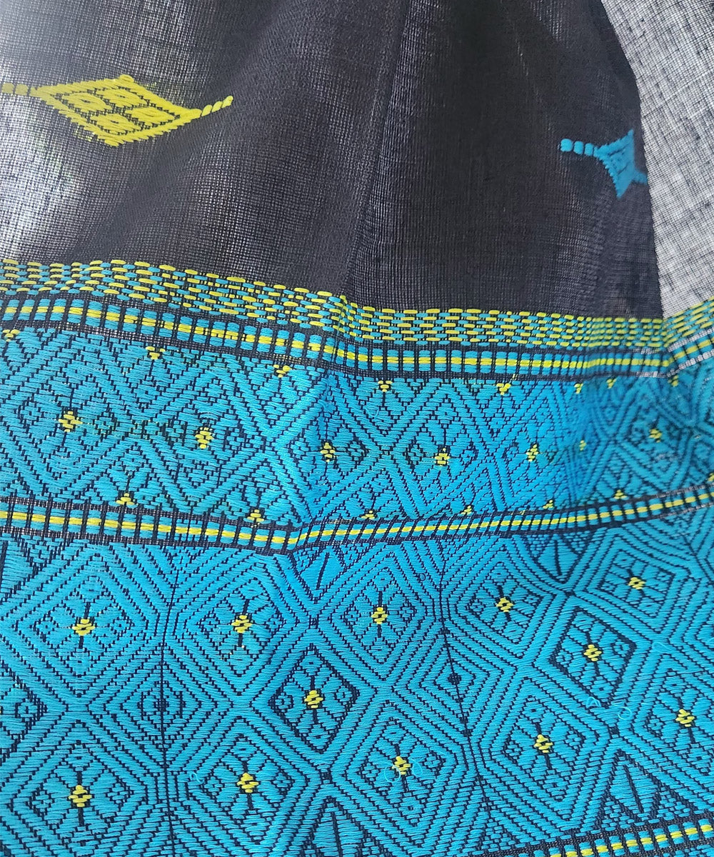 Black multi color handloom cotton assam stole