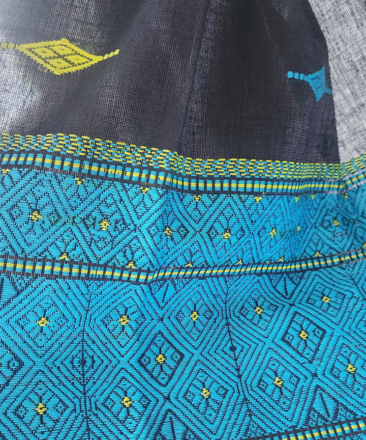 Black multi color handloom cotton assam stole