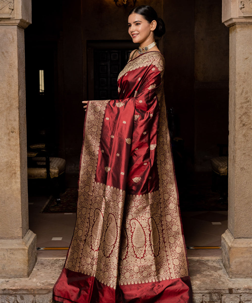 Maroon handwoven silk banarasi saree