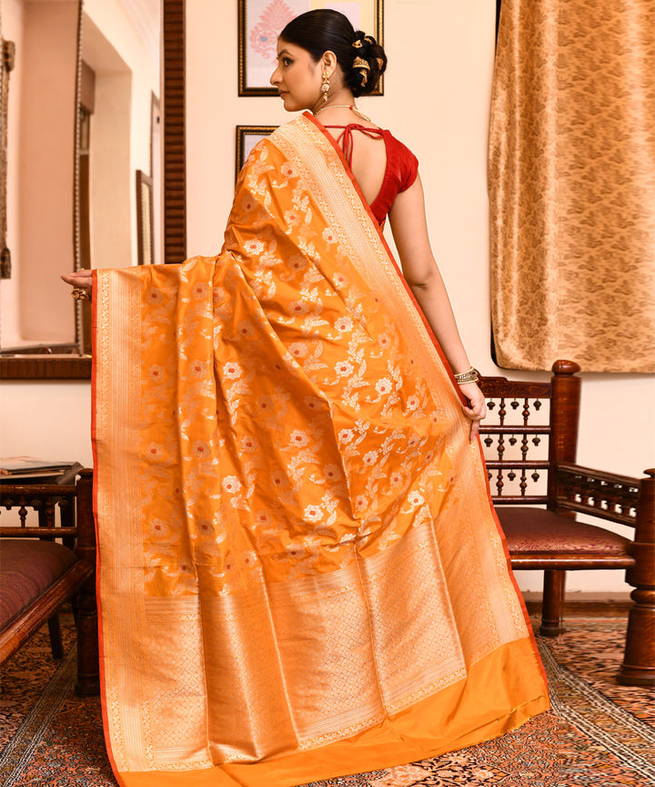 Mustard silk handwoven banarasi saree