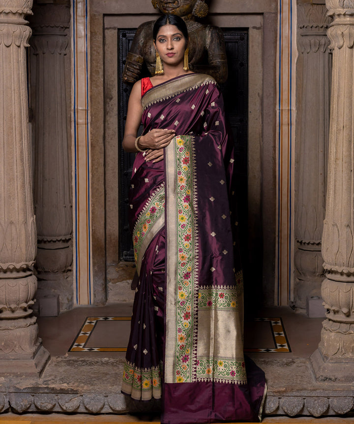Dark coffee handwoven banarasi silk saree