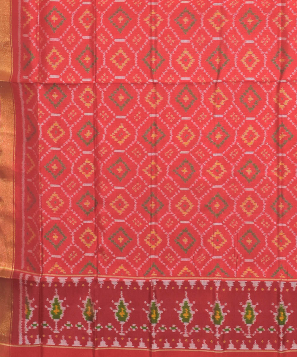 Red green silk patola handwoven dupatta