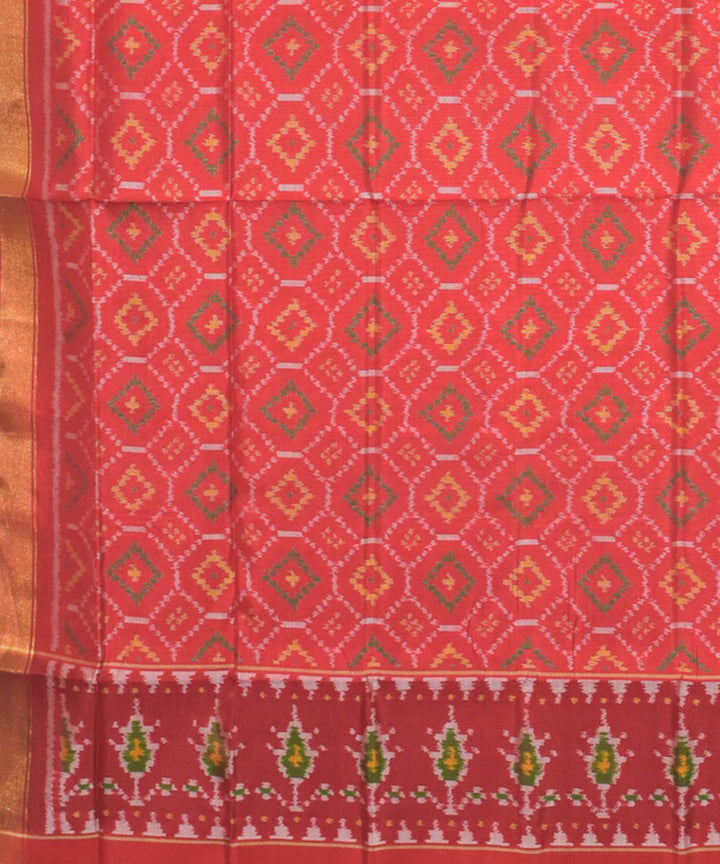 Red green silk patola handwoven dupatta