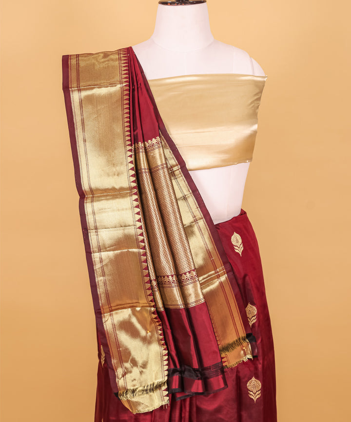 Chocolate boota silk handwoven banarasi saree