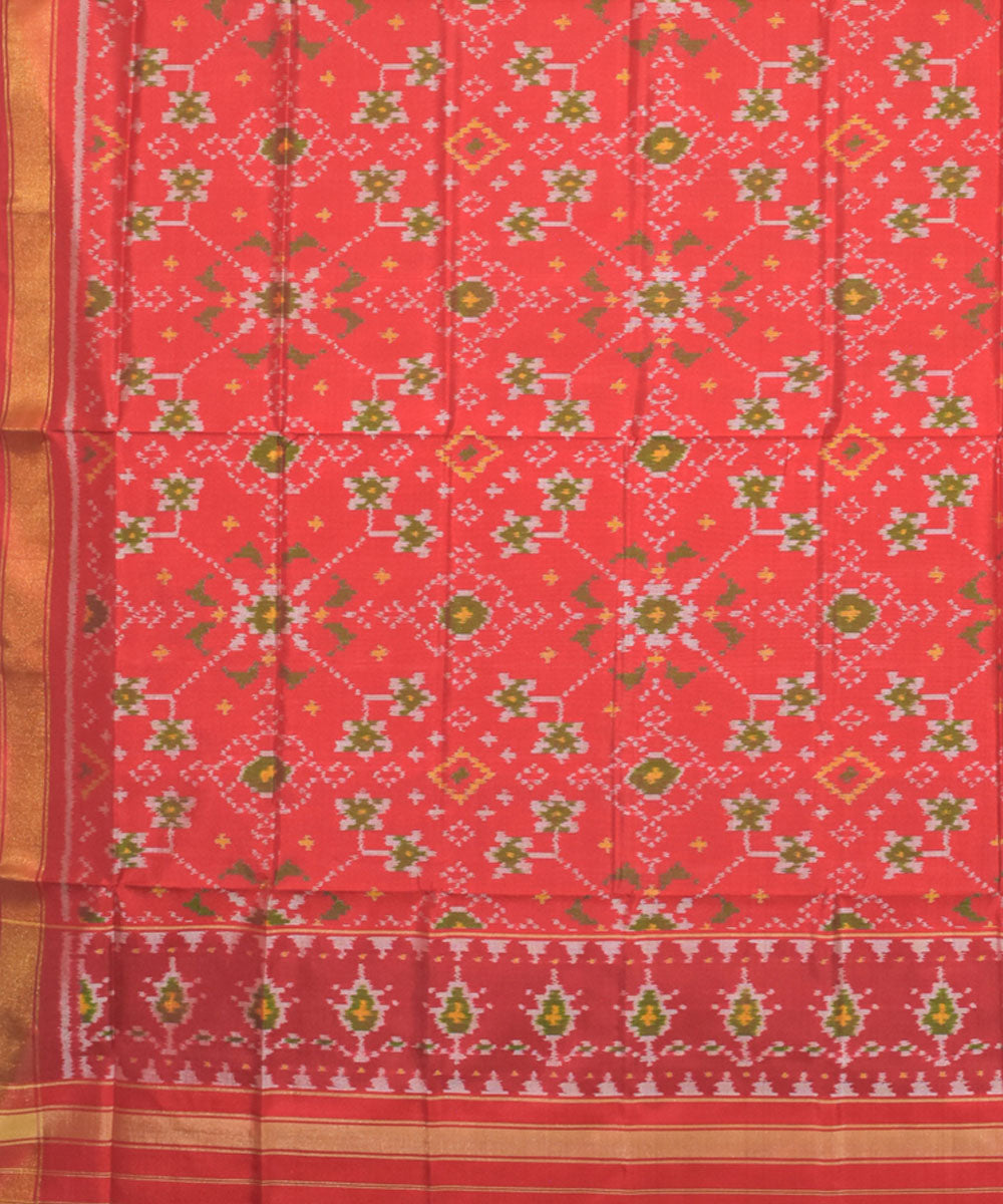 Red green patola silk handwoven dupatta