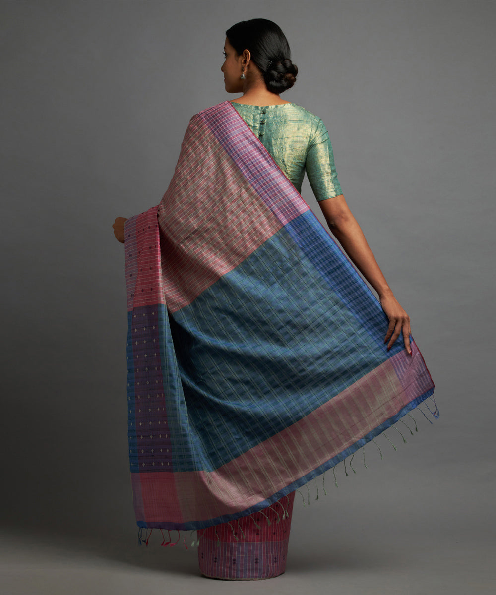 Pink blue kosa handloom chhattisgarh silk saree