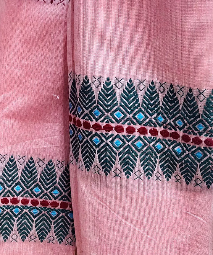 Pink multi color handloom cotton assam stole