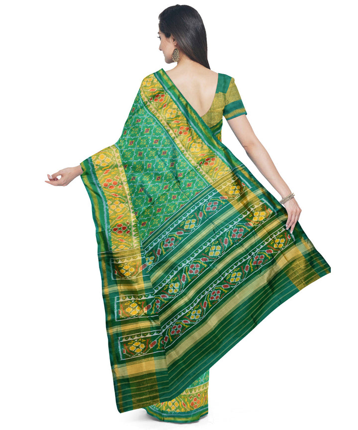 Teal green yellow silk handloom patola saree