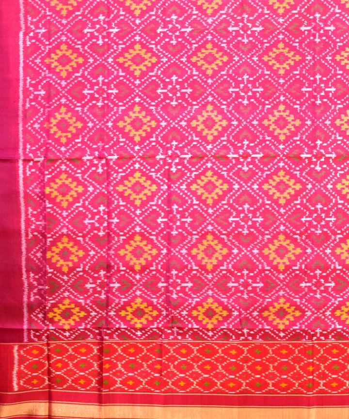 Pink yellow handwoven silk patola dupatta