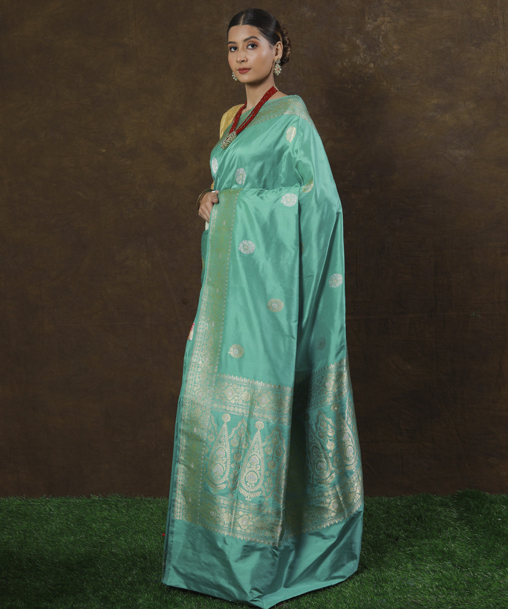 Cyan blue silk handwoven banarasi saree