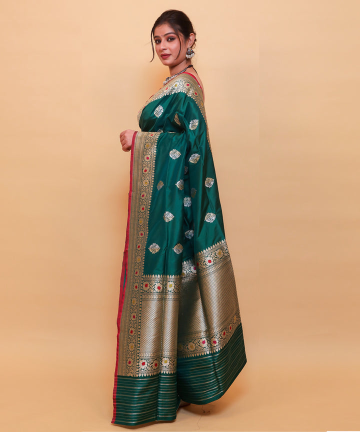 Dark green handwoven banarasi silk saree