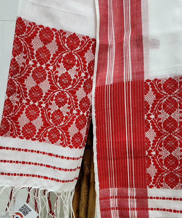 White red handloom cotton assam towel