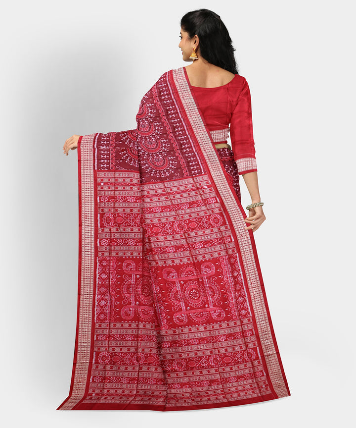 Japanese carmine multicolor silk handwoven sambalpuri saree