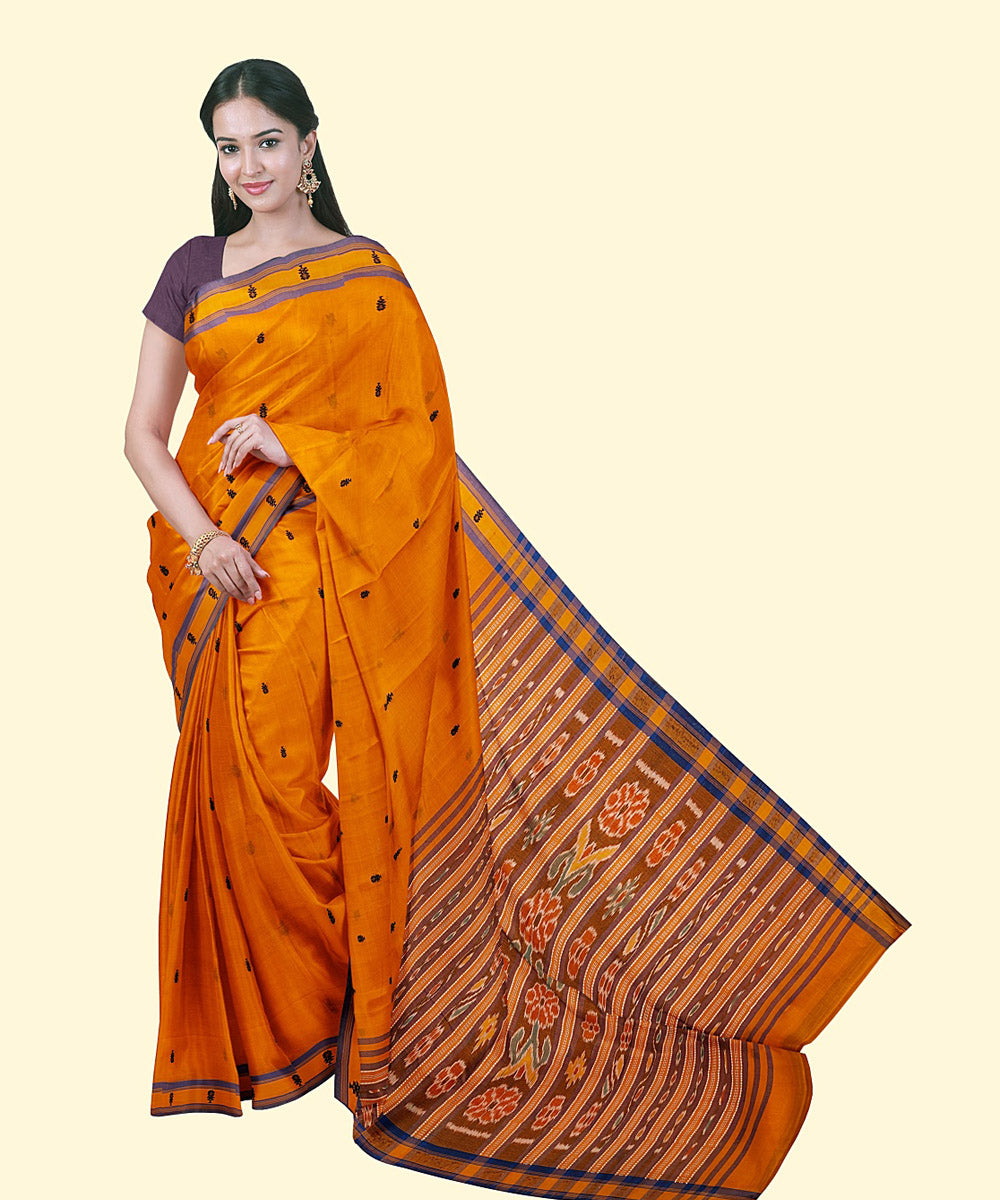 Orange blue cotton handwoven nuapatna saree