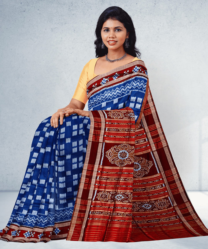 Cerulean marron silk handwoven khandua saree