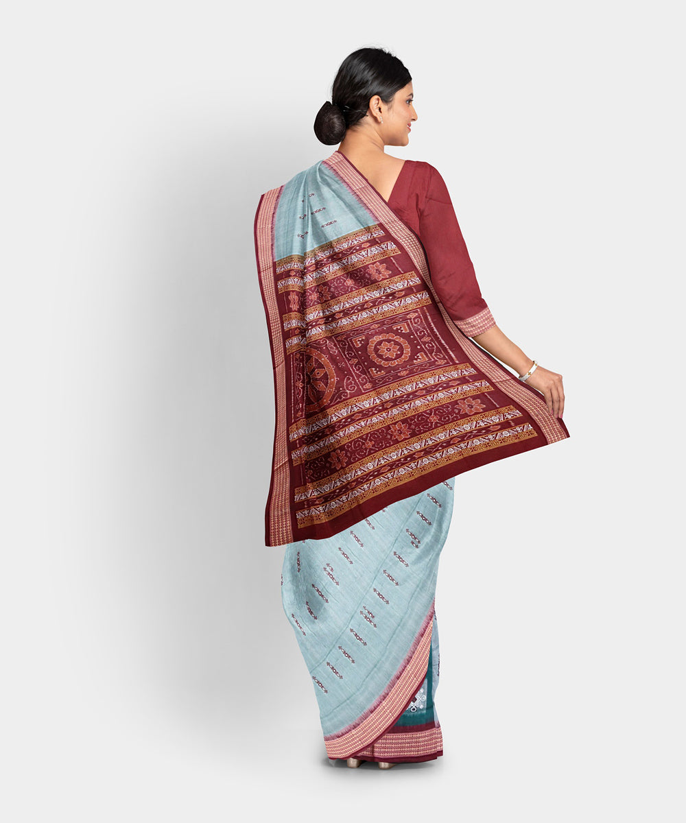 Grey green cotton handwoven bomkai saree