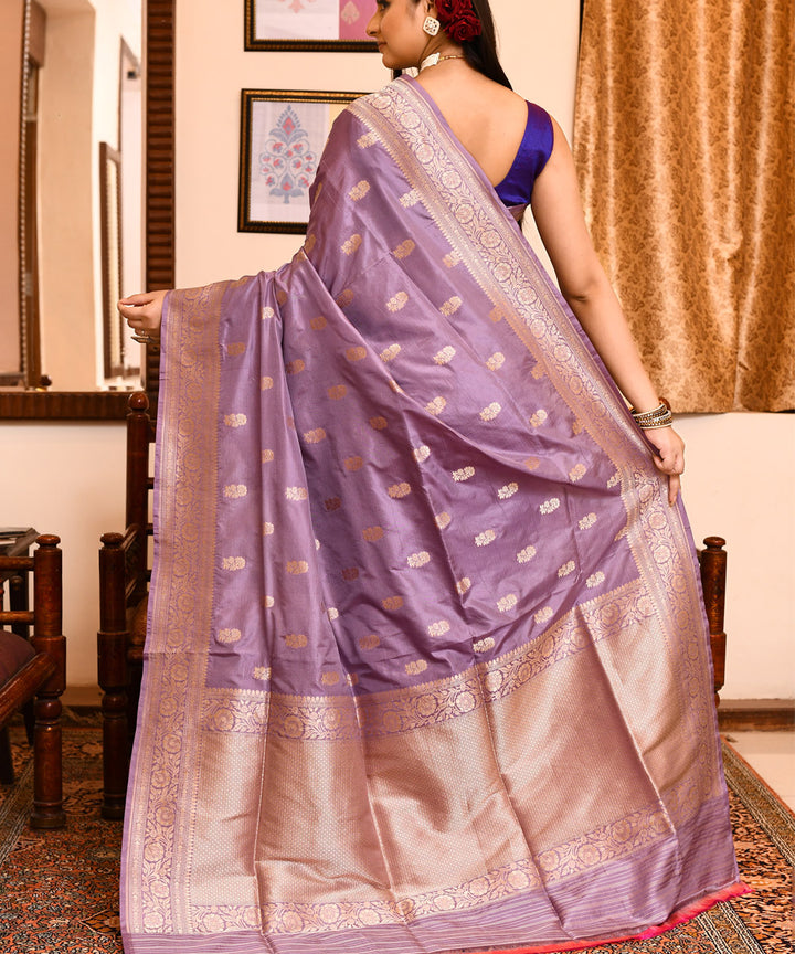 Lavender handwoven silk banarasi saree