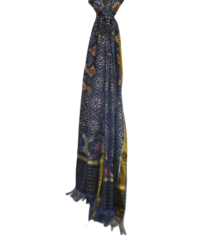 Black yellow handwoven patola silk dupatta