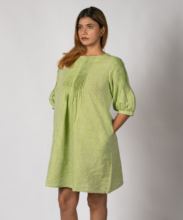 Green handwoven linen dress