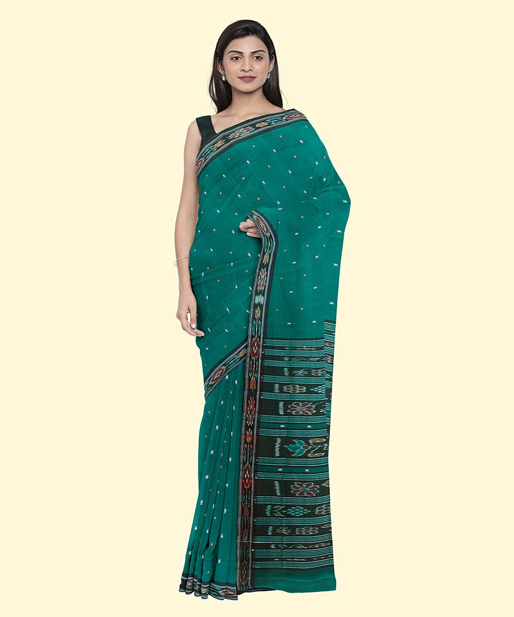 Dark green grey cotton handwoven nuapatna saree