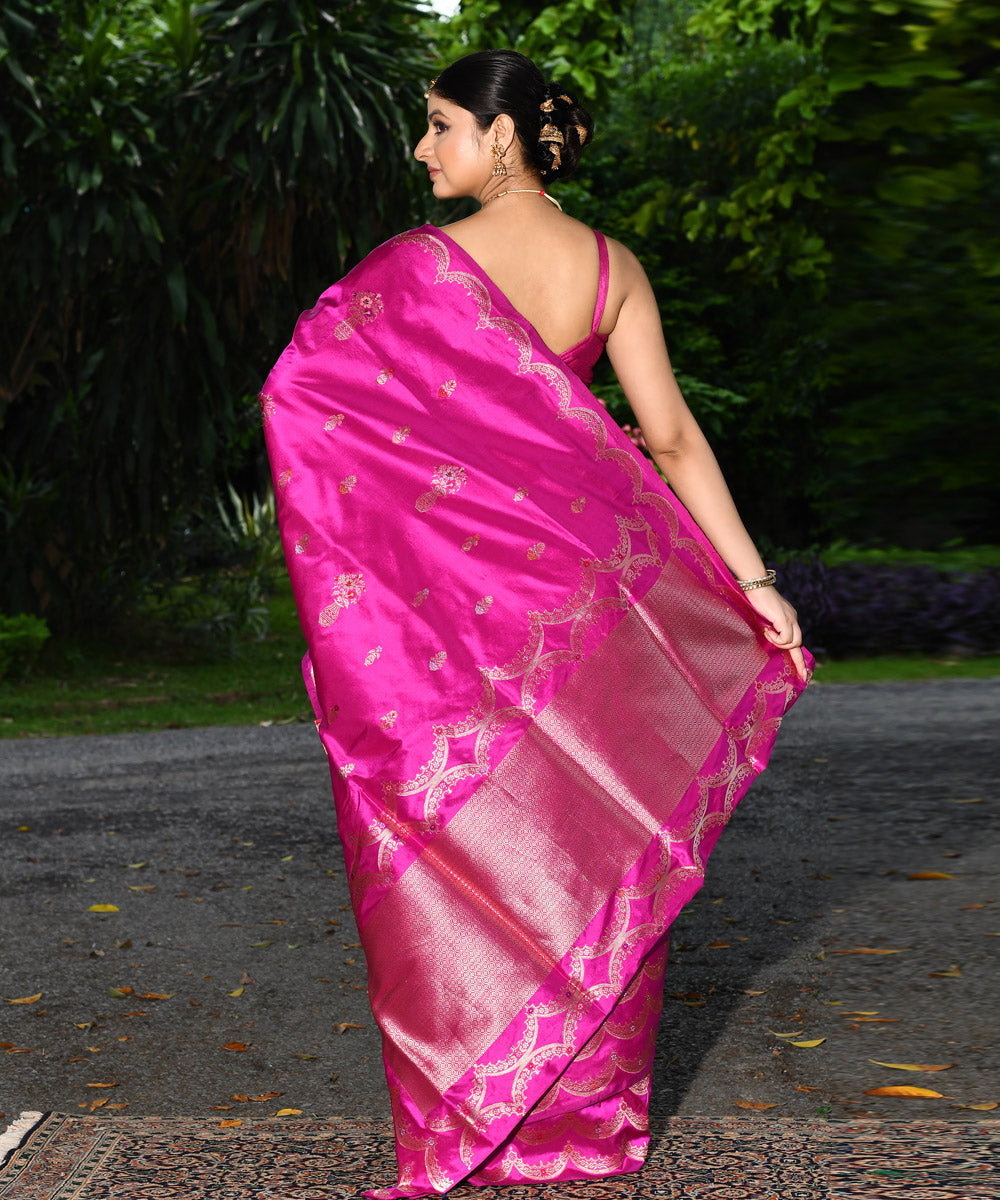 Rani pink silk handwoven banarasi saree