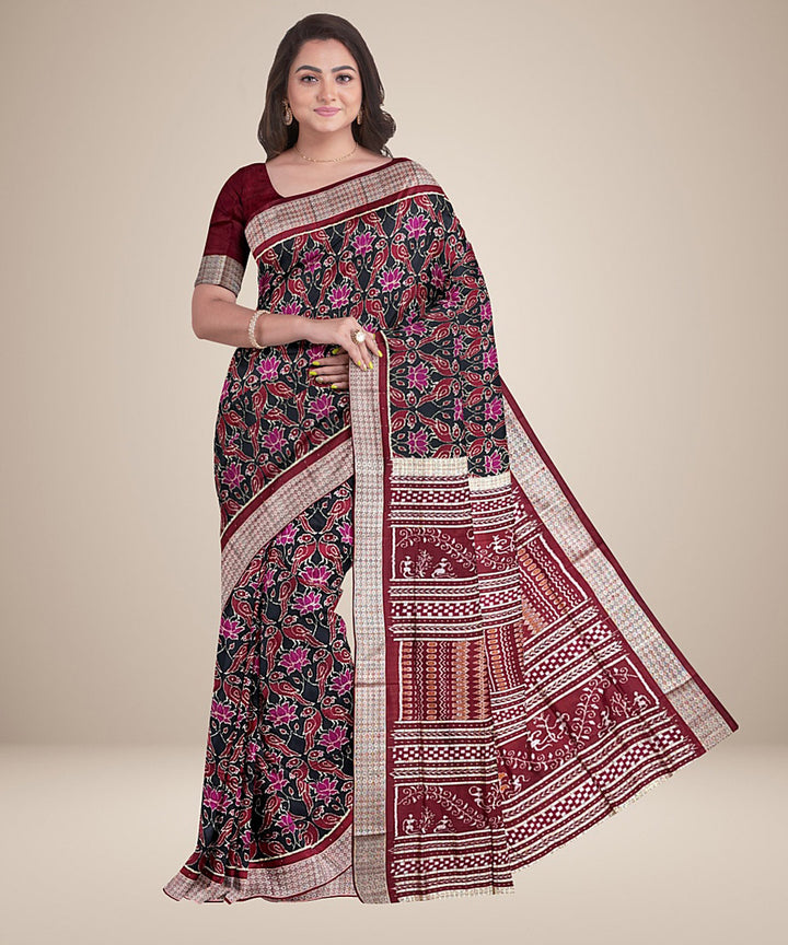 Black multicolour silk handwoven sambalpuri saree