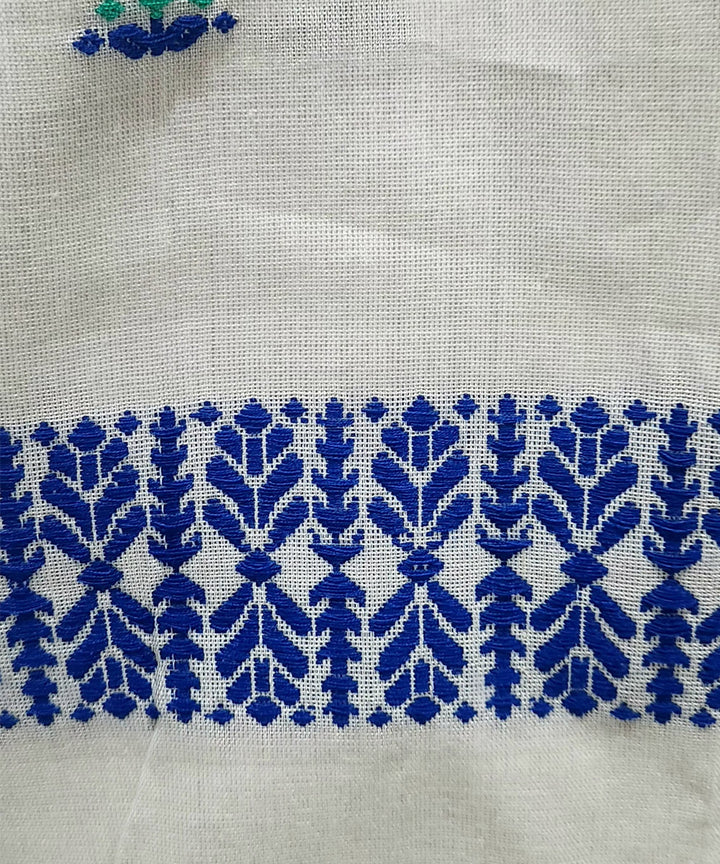 White multi color handloom cotton assam stole