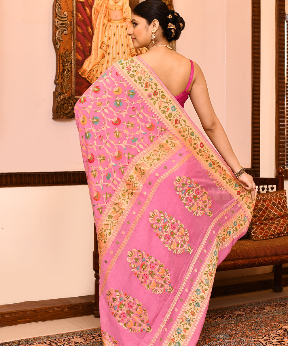 Lavender silk handwoven banarasi saree