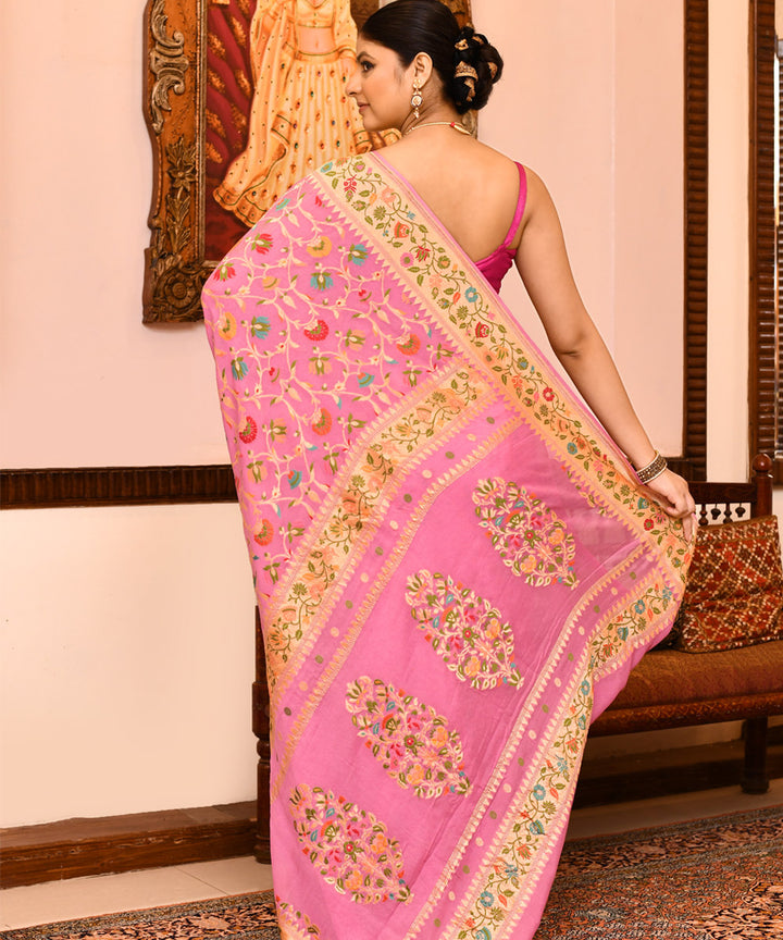 Lavender silk handwoven banarasi saree