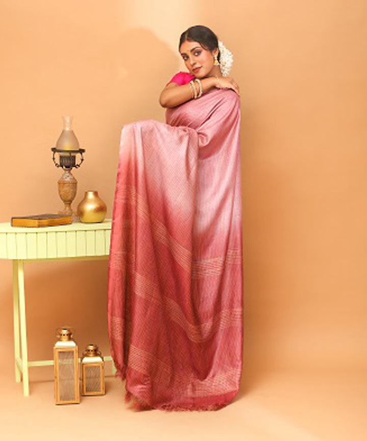 Pink tussar silk chhattisgarh handloom saree