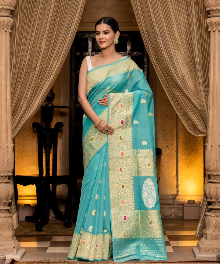 Sky blue handwoven silk banarasi saree