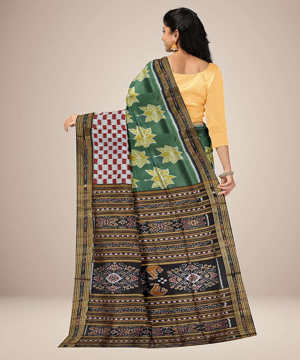 Olive green multicolour silk handwoven khandua saree