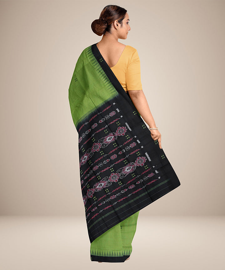 Citron green black cotton handwoven nuapatna saree