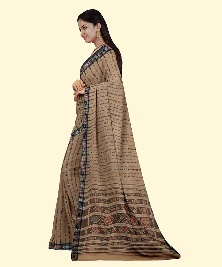 Beige grey cotton handwoven nuapatna saree