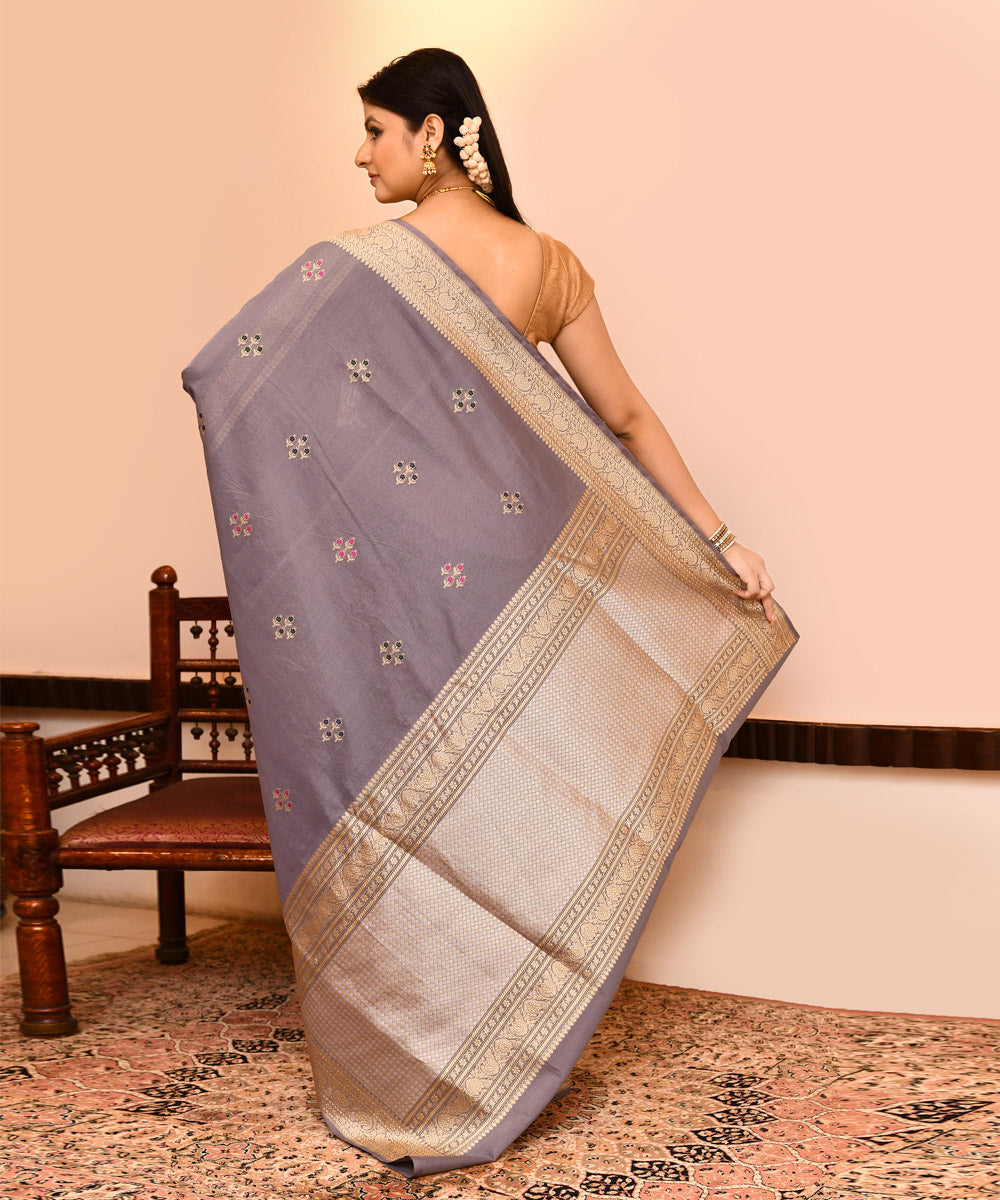 Grey silk handwoven banarasi saree