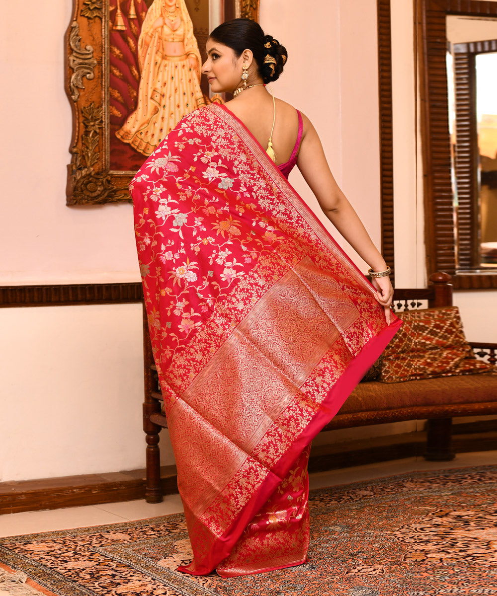 Rani pink silk handloom banarasi saree