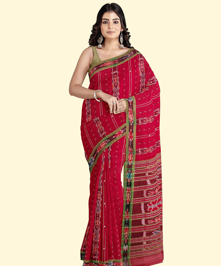 Red light green cotton handwoven nuapatna saree