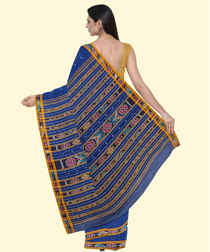 Royal blue yellow cotton handwoven nuapatna saree