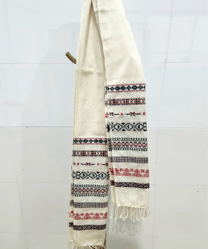 Off white  multicolor motif handloom cotton assam stole