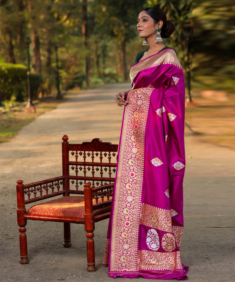 Purple silk handloom banarasi saree