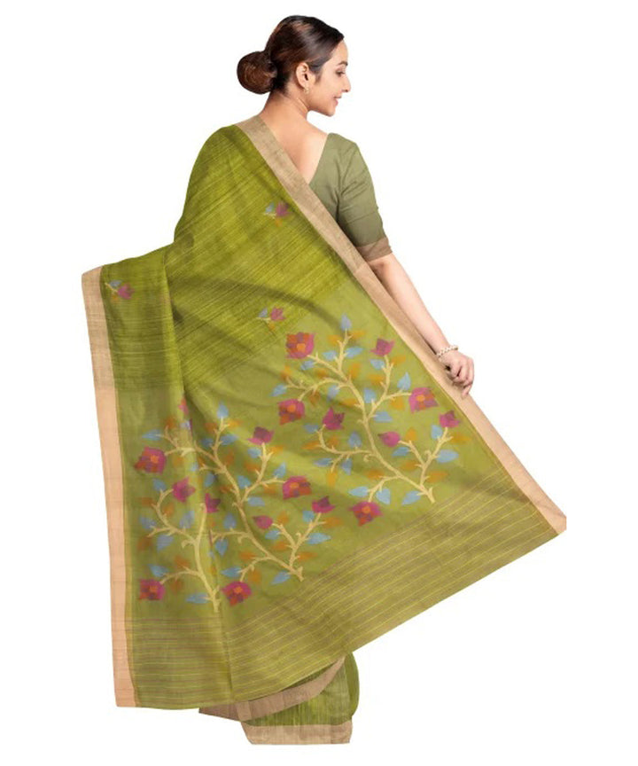 Dark green silk handloom jamdani saree