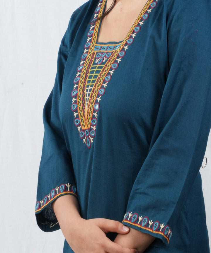 Navy Blue Soi Hand Cotton Embroidered Kurti
