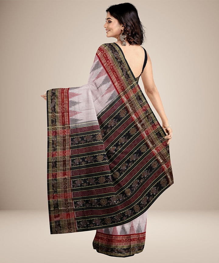 Light pink cotton checks handwoven temple border nuapatna saree