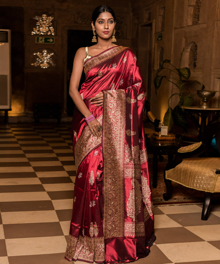 Red handwoven banarasi silk saree