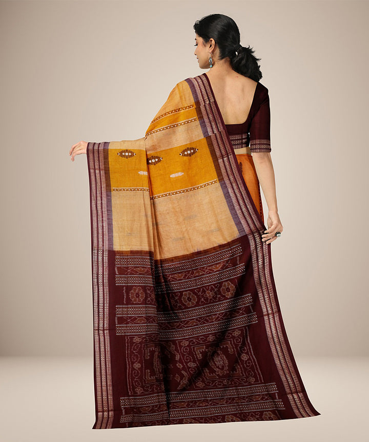 Chrome yellow dark maroon cotton handwoven bomkai saree
