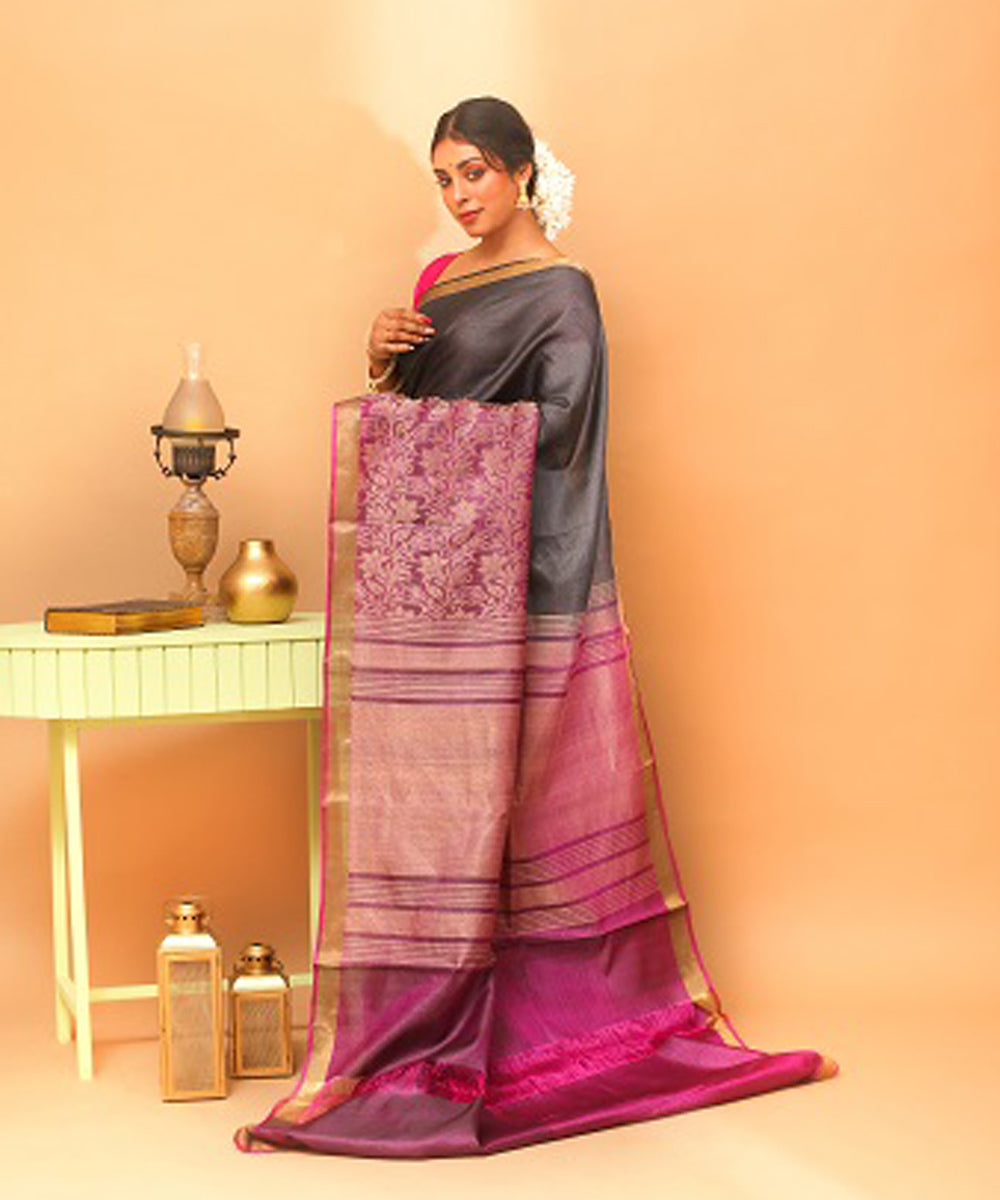 Black pink chhattisgarh handloom jala tussar silk saree