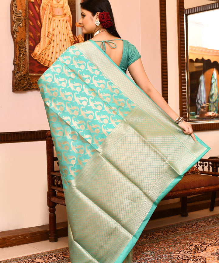 Pestol blue silk handwoven banarasi saree