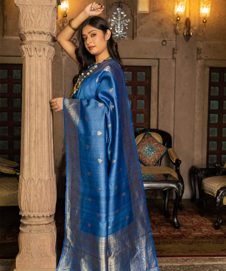Denim blue silk handwoven banarasi saree
