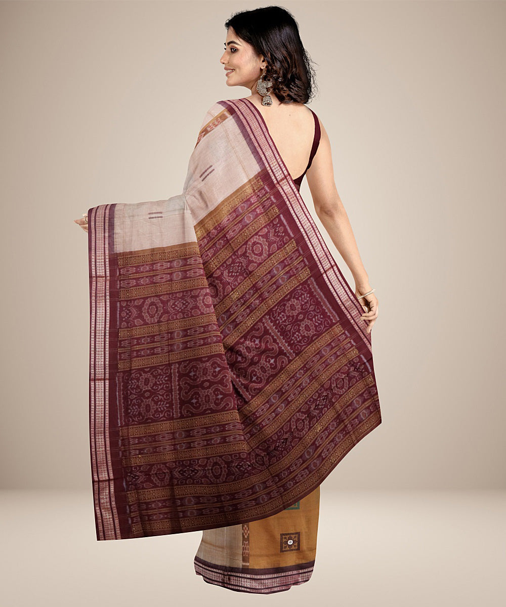 Bistre brown dark maroon cotton handwoven bomkai saree